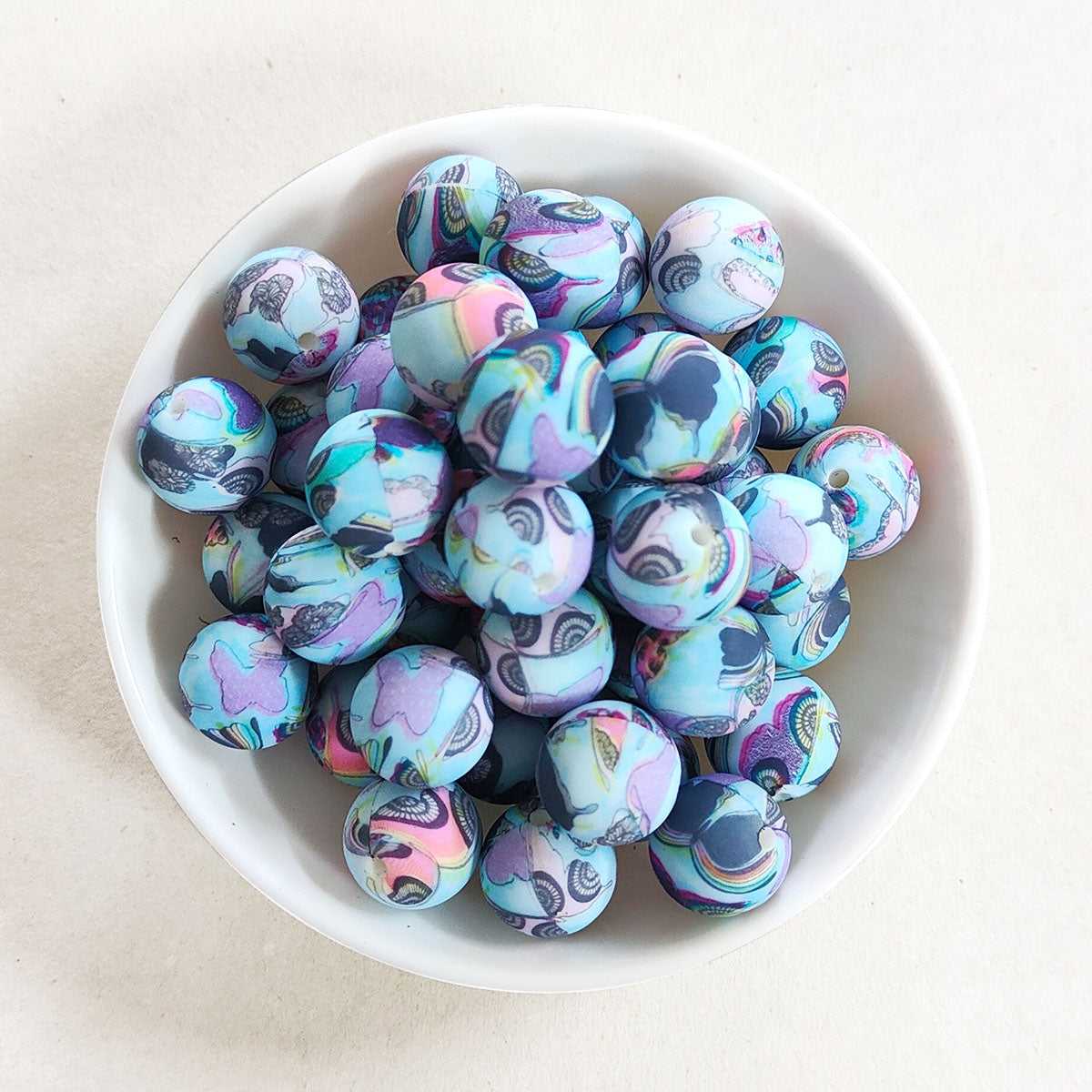 12/15mm Butterfly Print Silicone Beads - Round - #76