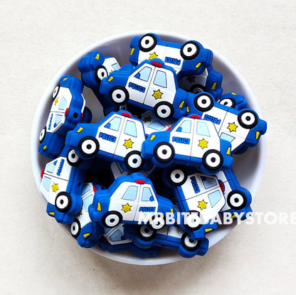 Police Car Silicone Beads - 35*22mm