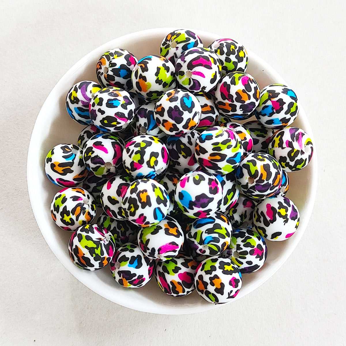 12/15mm Colorful Leopard Silicone Beads - Round - #7