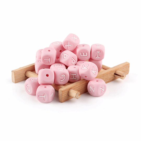 Pink Silicone Alphabet Bead Letters - Individual Letters Square 12mm