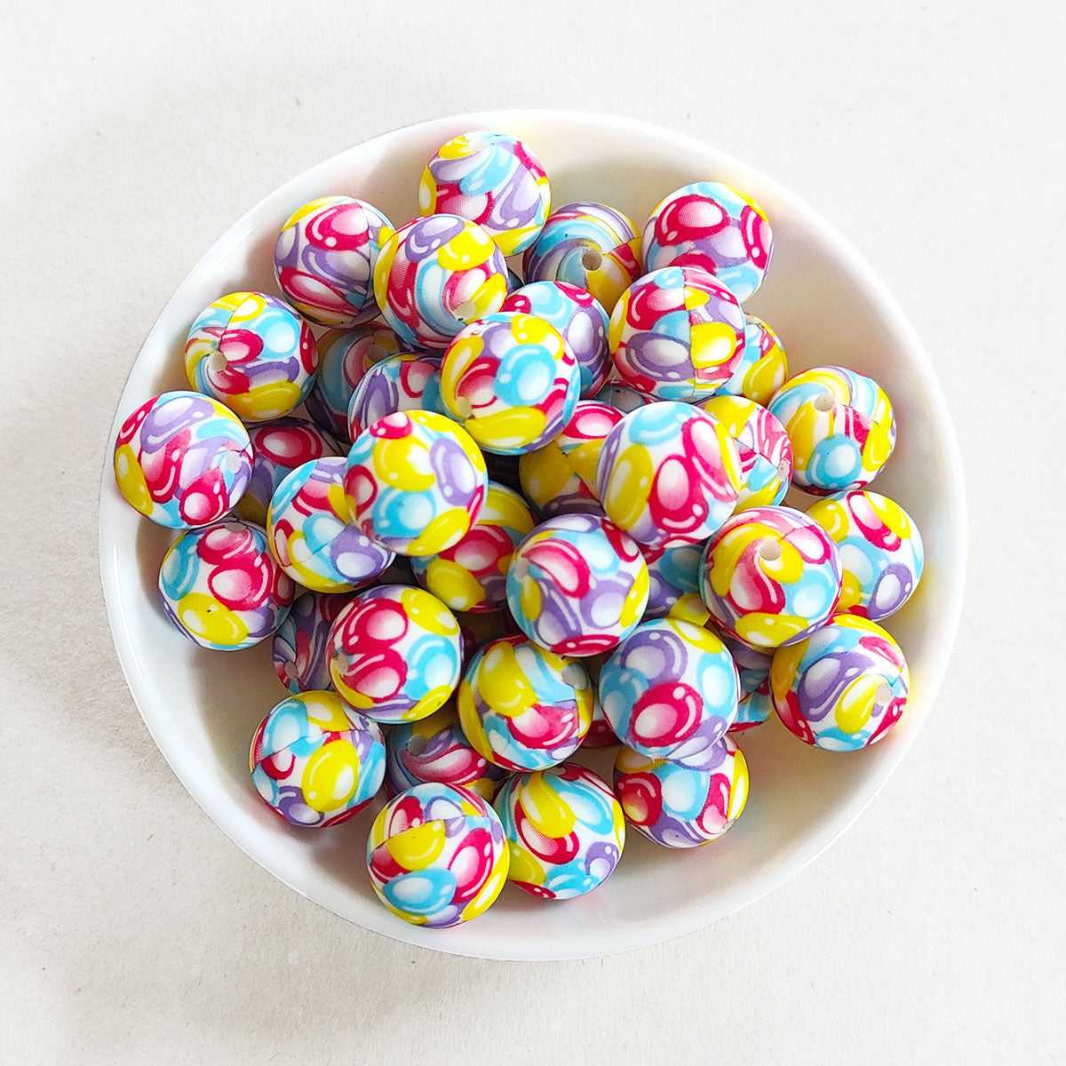 12/15mm Watercolour Print Silicone Beads - Round - #84