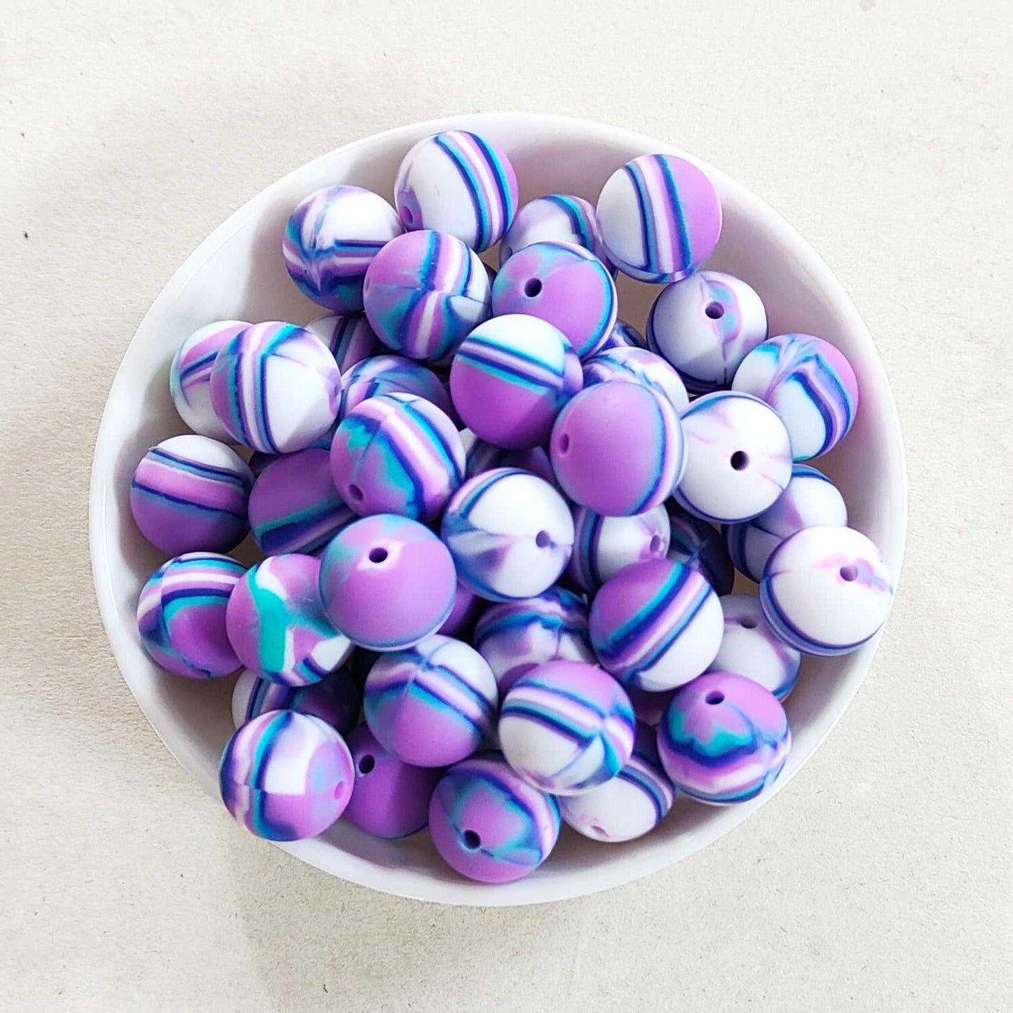 12/15mm Blue Purple Stripe Silicone Beads - Round - #86