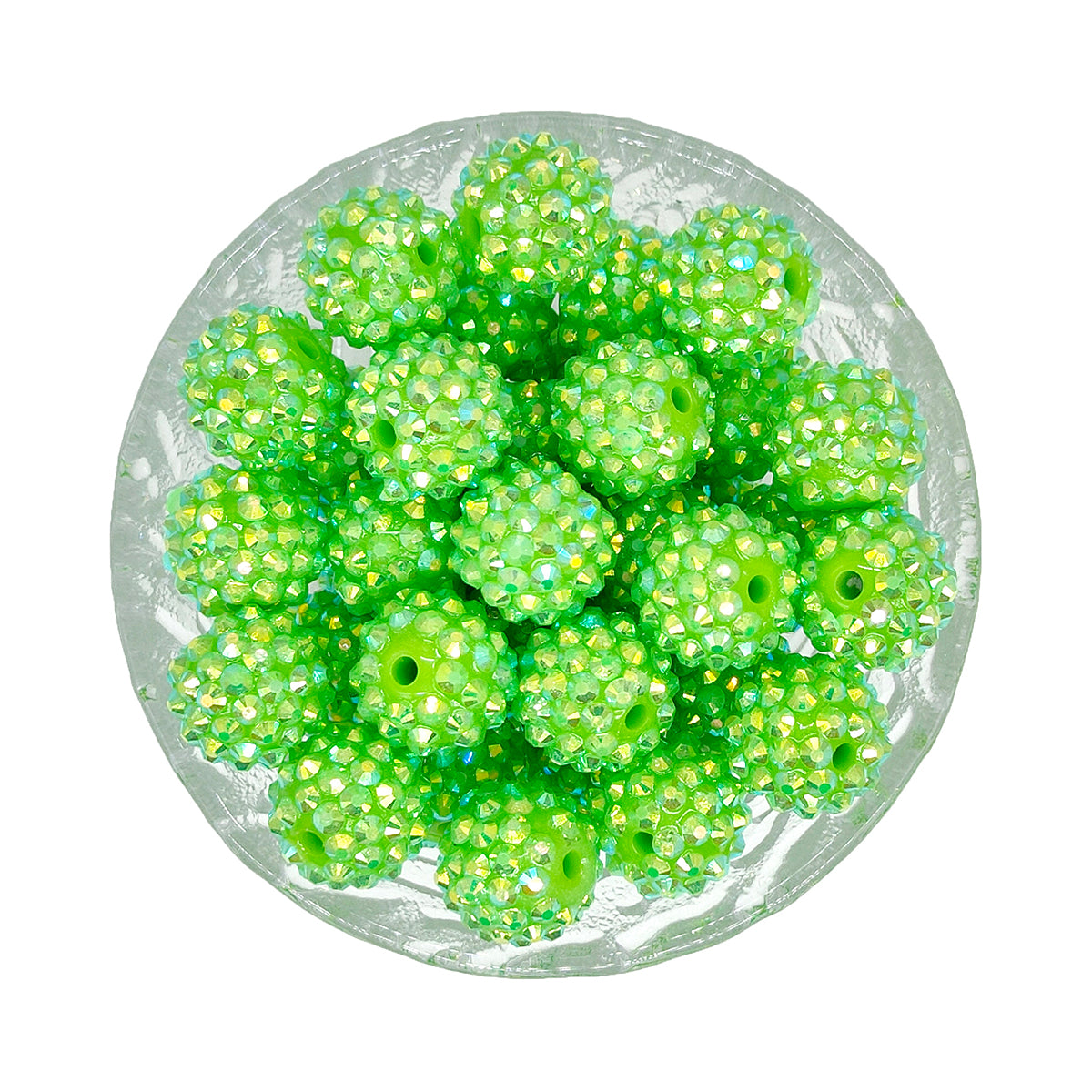 16/20mm Lime Green Rhinestone Bubblegum Resin Beads