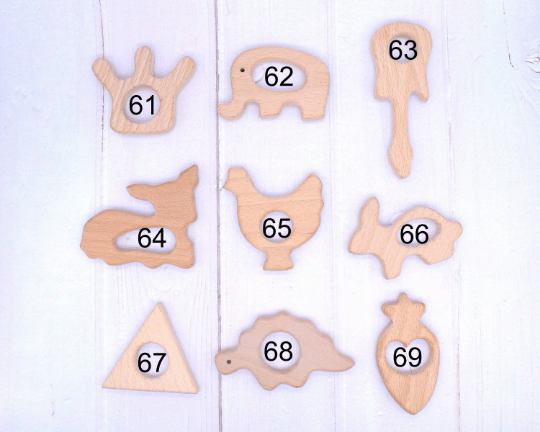 Natural Beech Wooden Animal Pendant Teether Toy