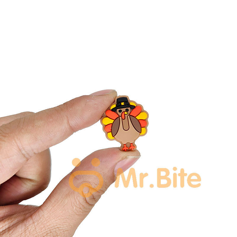 Silicone Thanksgiving Day Turkey Focal Beads 24*27mm