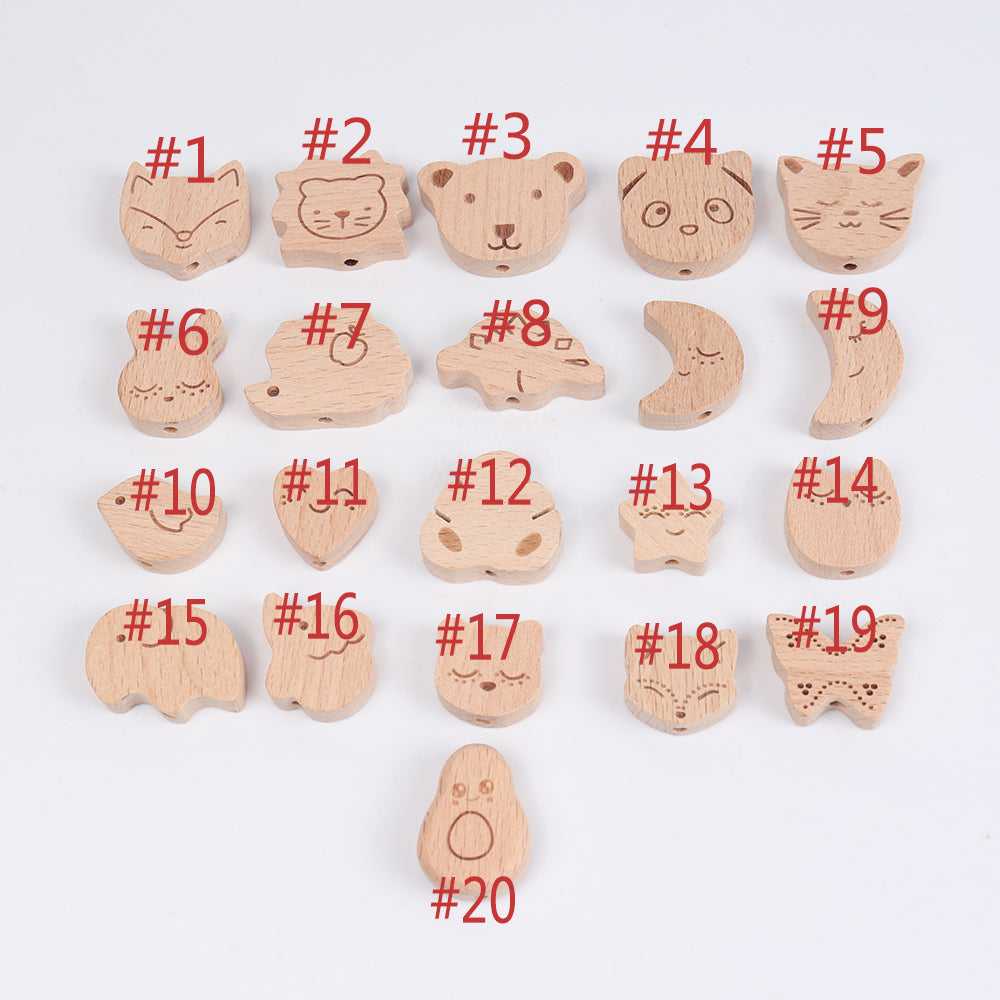 20 Design Engraving Mini Animal Wood Beads