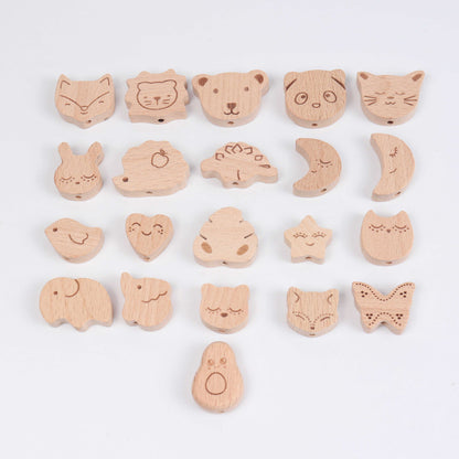 20 Design Engraving Mini Animal Wood Beads