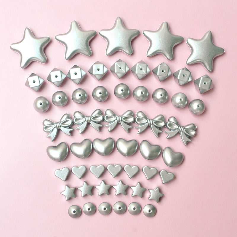Metallic Sliver Silicone Beads - Star/Lentil/Round/Hexagon/Heart/Bowknot