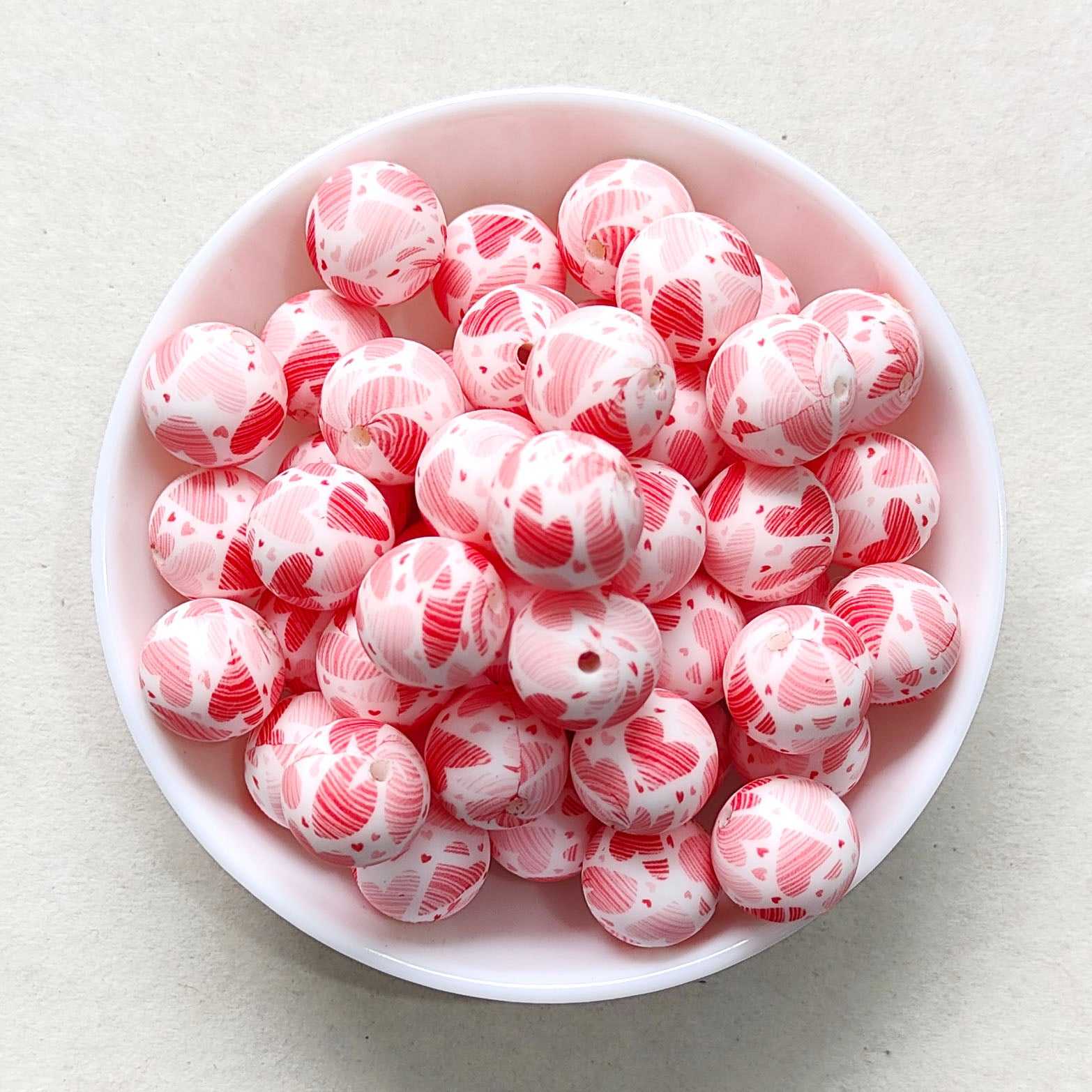 12/15mm Heart Print Silicone Beads - Round