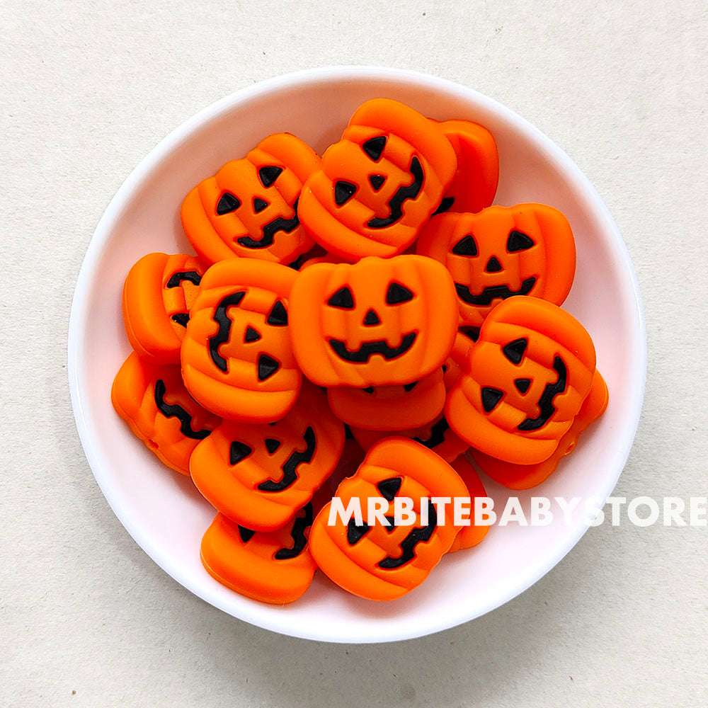 Orange - Halloween Jack-o'-Lantern Pumpkin Silicone Beads - 20*27mm