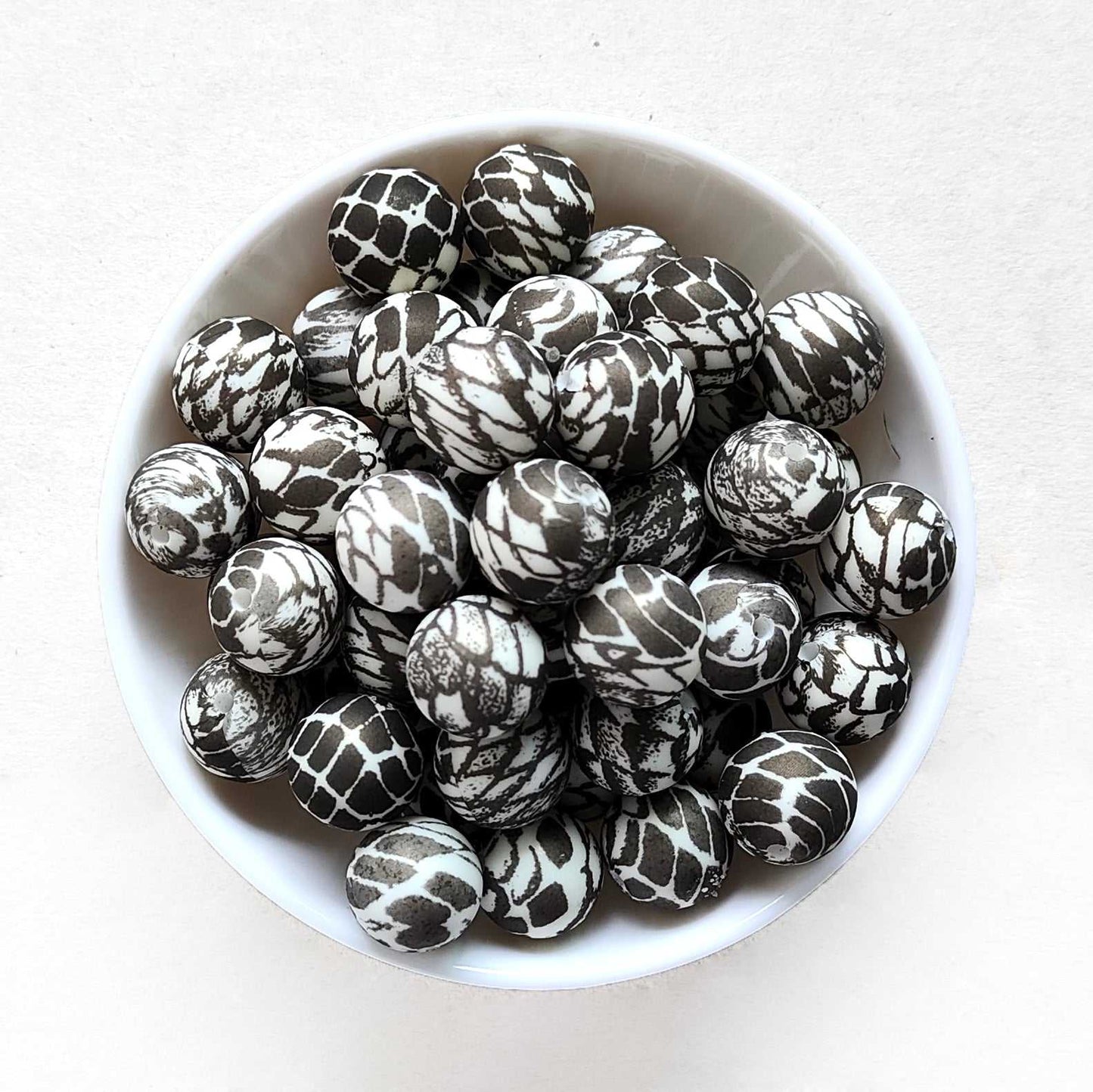 15mm Black Snakeskin Silicone Beads - Round