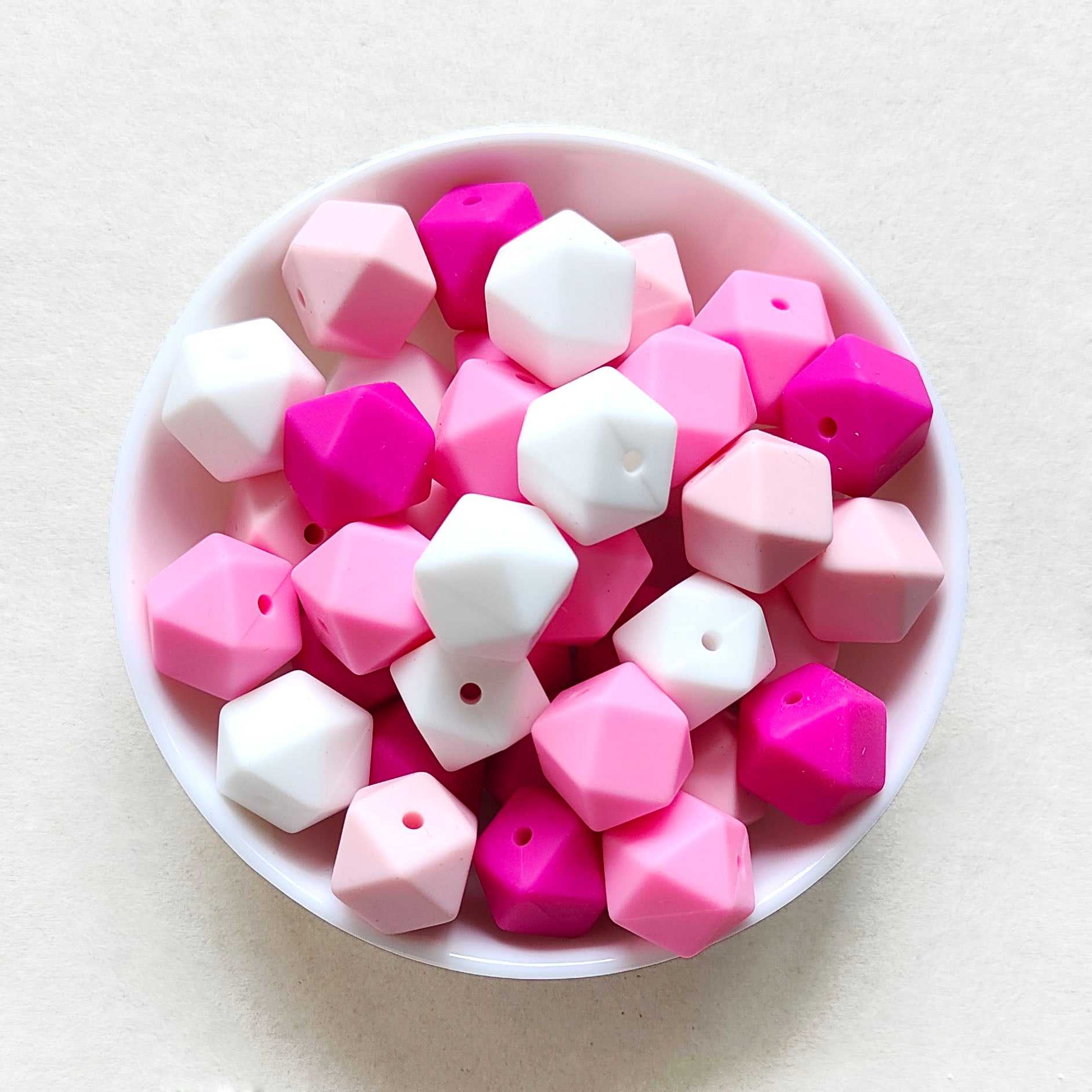 14mm Mix 4 Colors Hexagon Silicone Beads