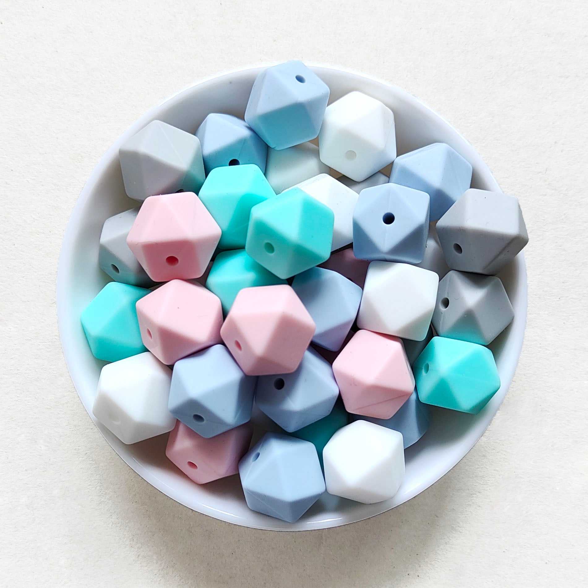 14mm Mix 5 Colors Hexagon Silicone Beads