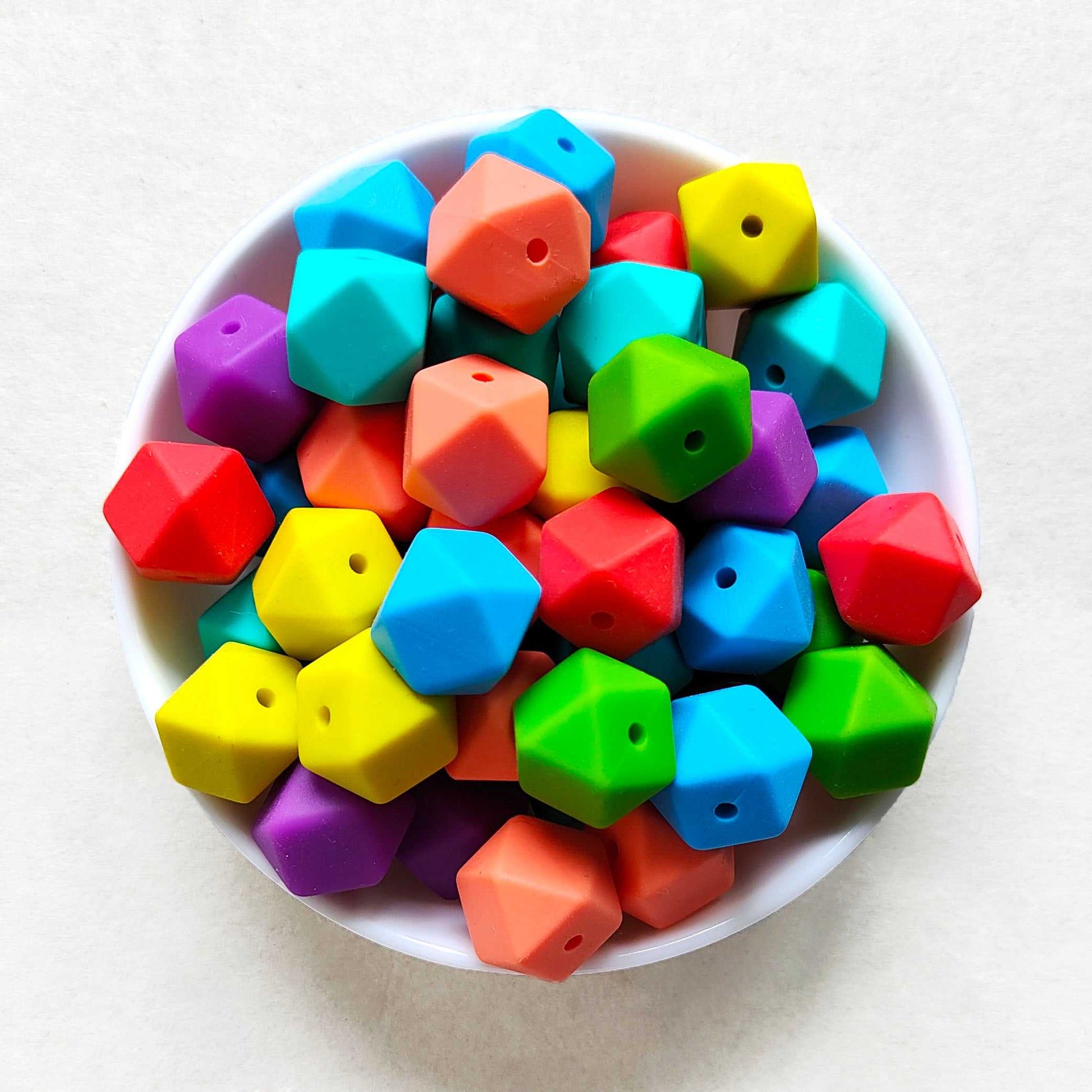 14mm Mix 7 Colors Hexagon Silicone Beads