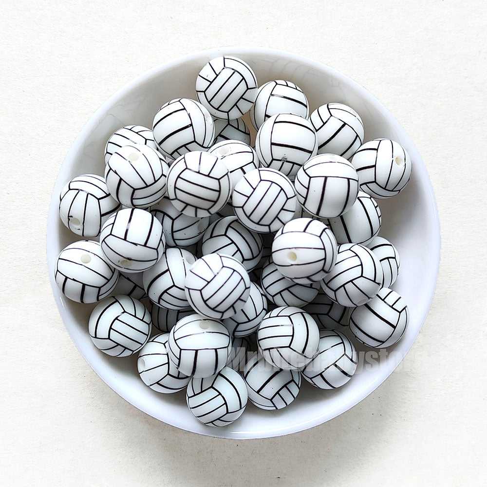 12/15mm Volleyball Print Silicone Beads - Round