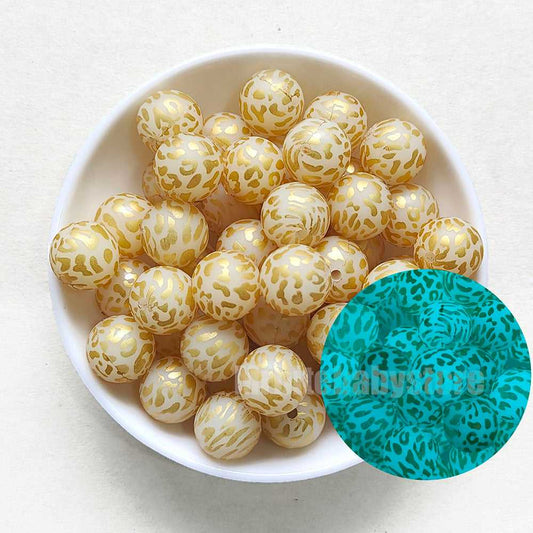 15mm Luminous Gold Leopard Silicone Beads - Round