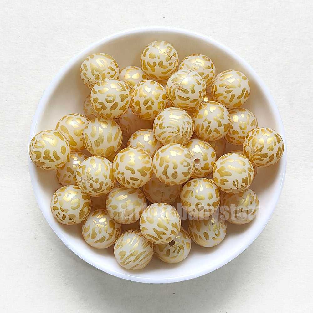 15mm Luminous Gold Leopard Silicone Beads - Round