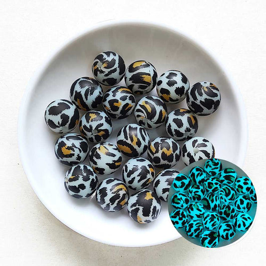 15mm Luminous Tiger Leopard Silicone Beads - Round