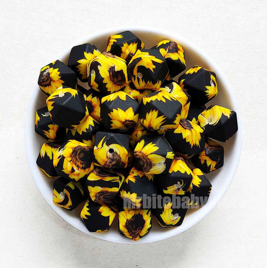 14mm Sunflower Silicone Beads - Hexagon - #41