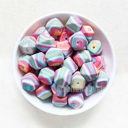 14mm Rainbow Stripe Silicone Beads - Hexagon - #65