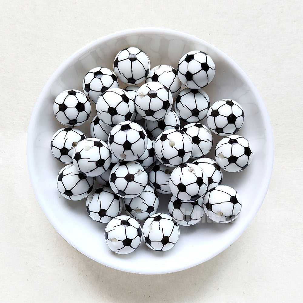 15mm Football Print Silicone Beads - Round