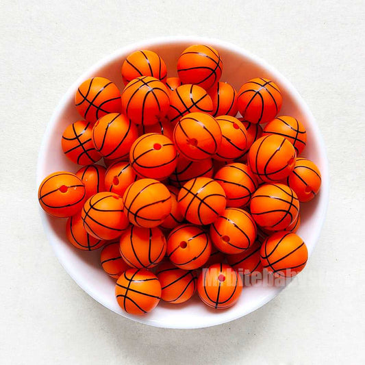 15mm Basketball Print Silicone Beads - Round