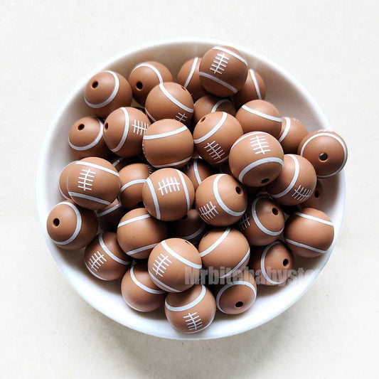 12/15mm Brown Soccer Print Silicone Beads - Round