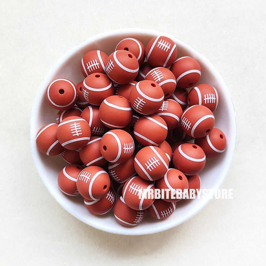 12/15mm Maroon Soccer Silicone Beads - Round