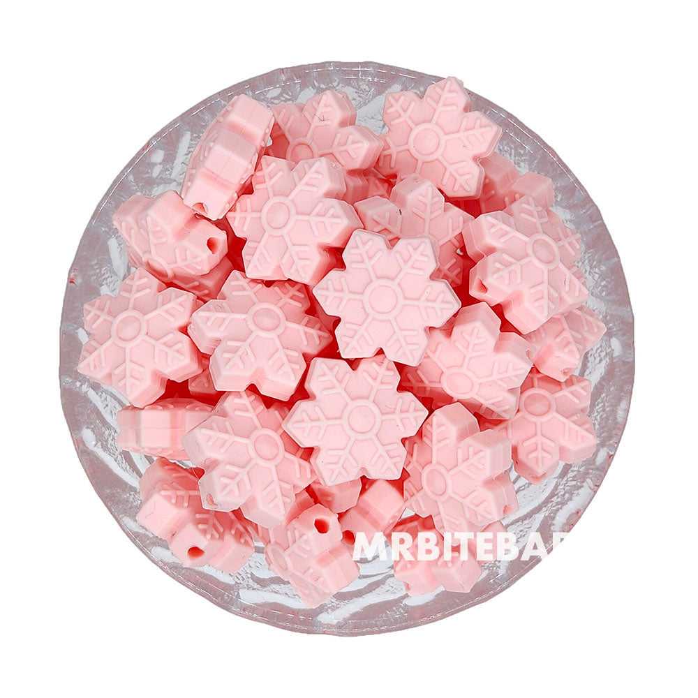 Pink Snowflake Silicone Beads - 19*17mm