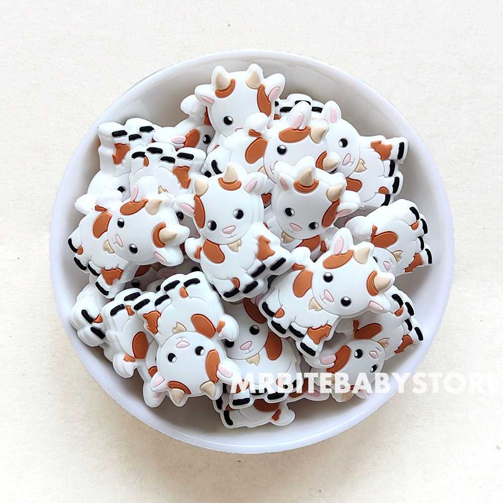 White - Goat Silicone Beads 25*30mm