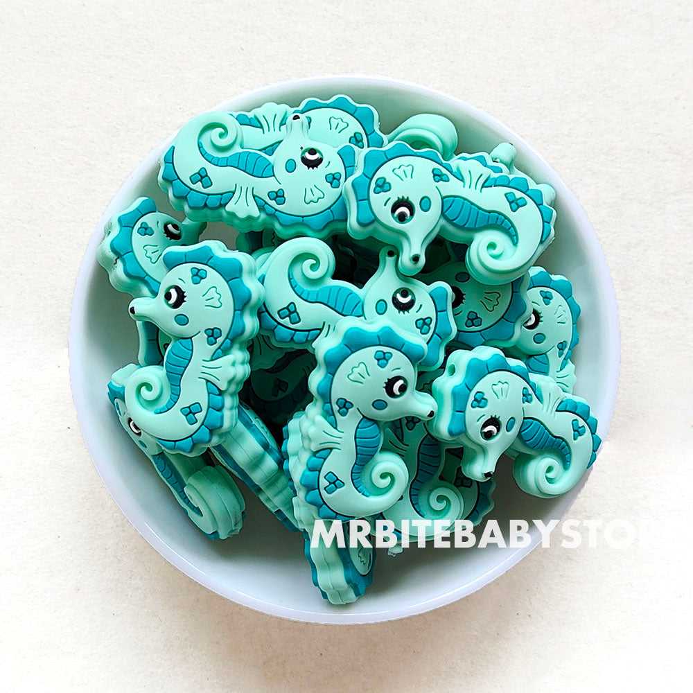 Mint Green - Sea Horse Silicone Beads 21*35mm