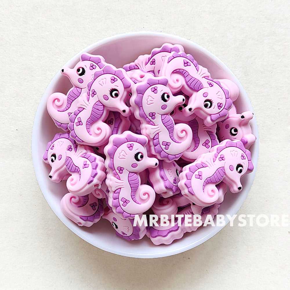 Baby Pink - Sea Horse Silicone Beads 21*35mm