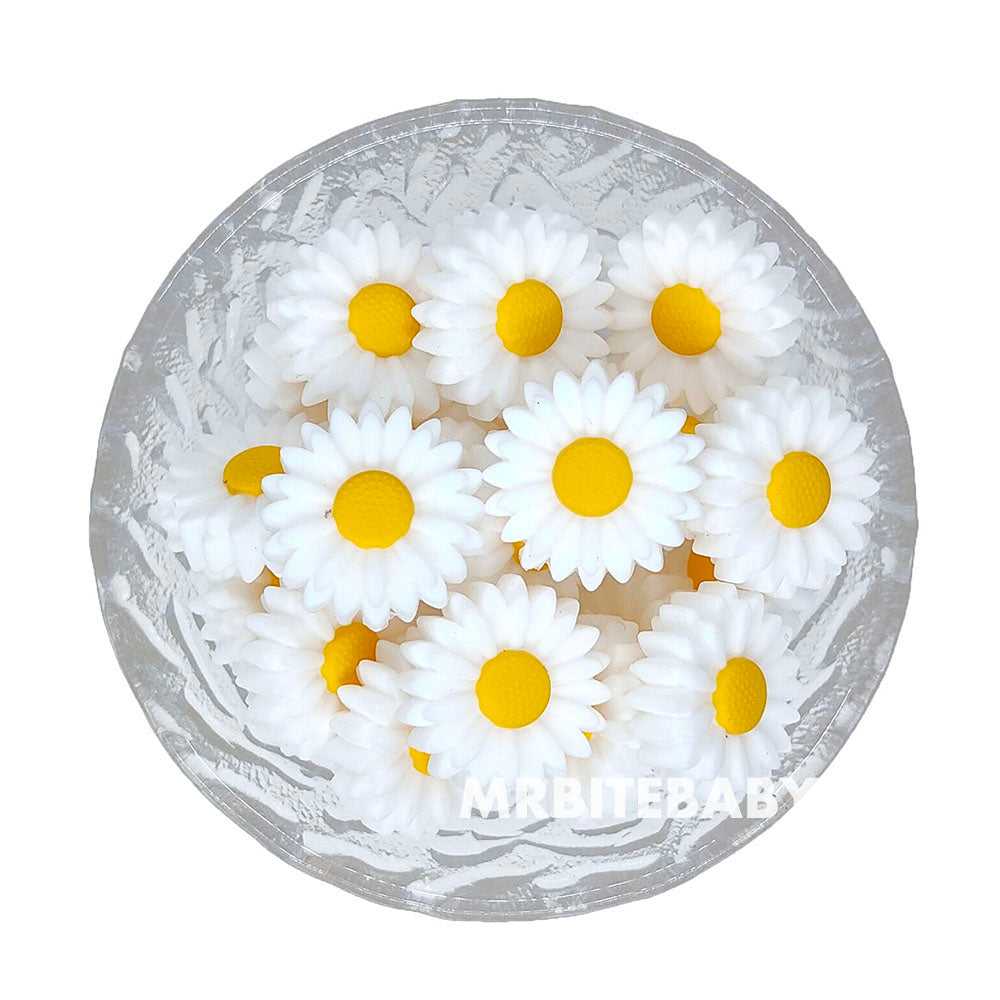 White - Daisy/Sunflower Silicone Beads 22/30mm