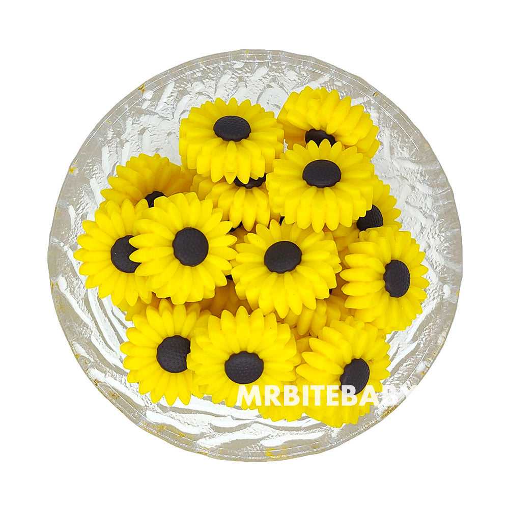 Yellow - Daisy/Sunflower Silicone Beads 22/30mm