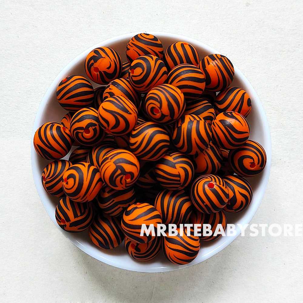15mm Orange Tiger Silicone Beads - Round