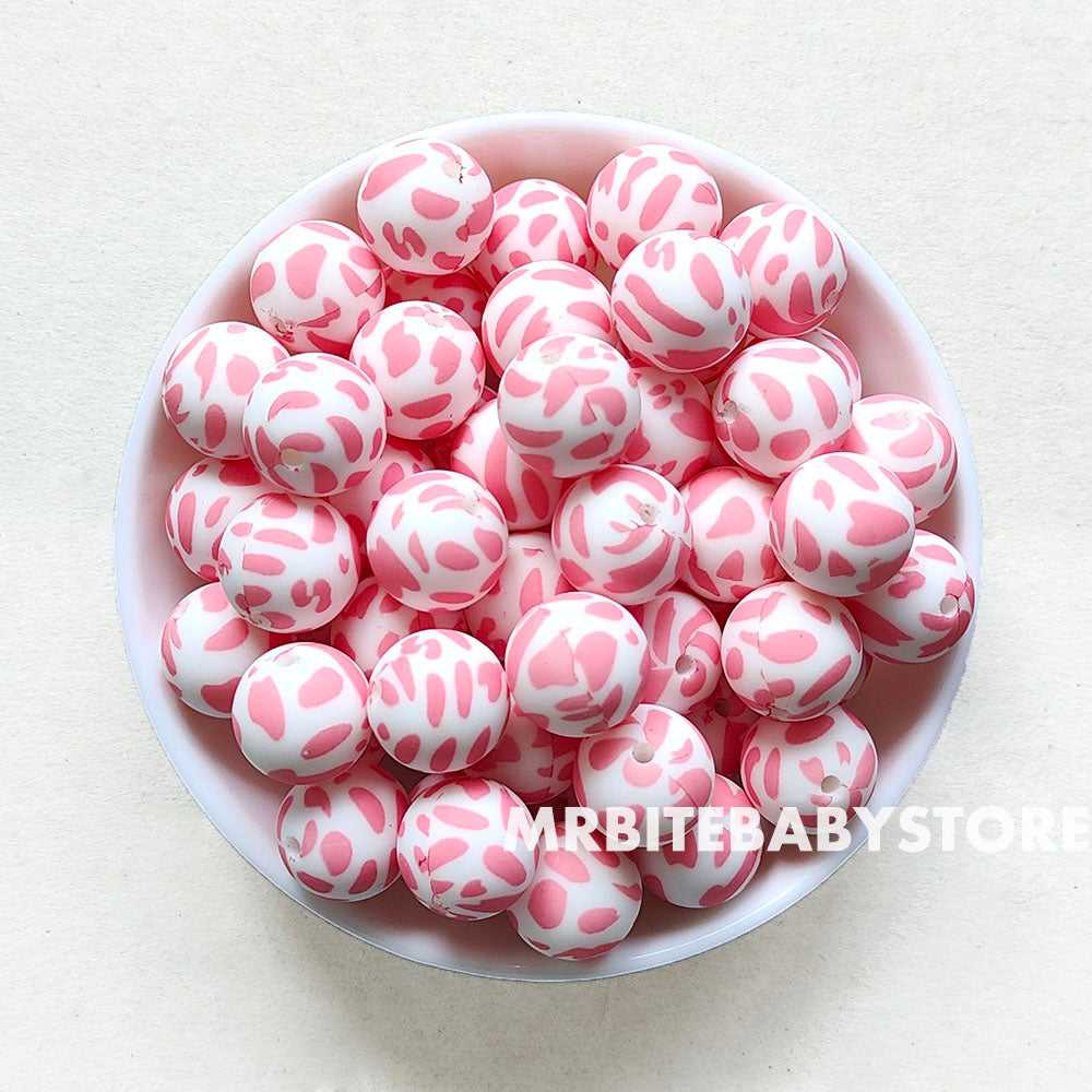 15mm Hot Pink Cow Silicone Beads - Round