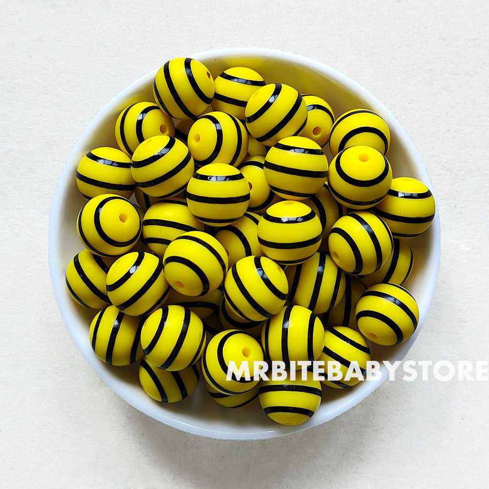 15mm Bee Stripe Silicone Beads - Round