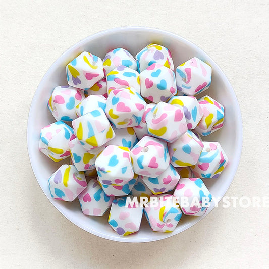 14mm Colorful Heart Silicone Beads - Hexagon - #118