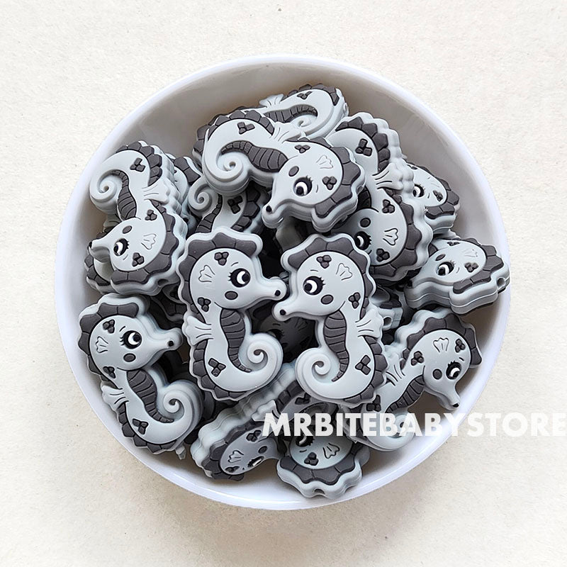 Light Grey - Sea Horse Silicone Beads 21*35mm