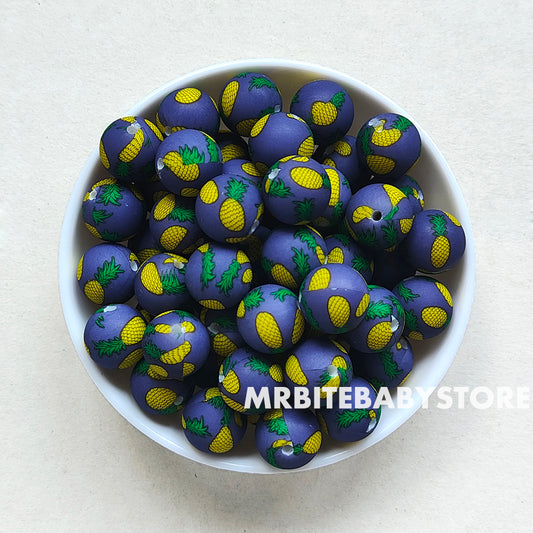 15mm Dark Blue Pineapple Silicone Beads - Round