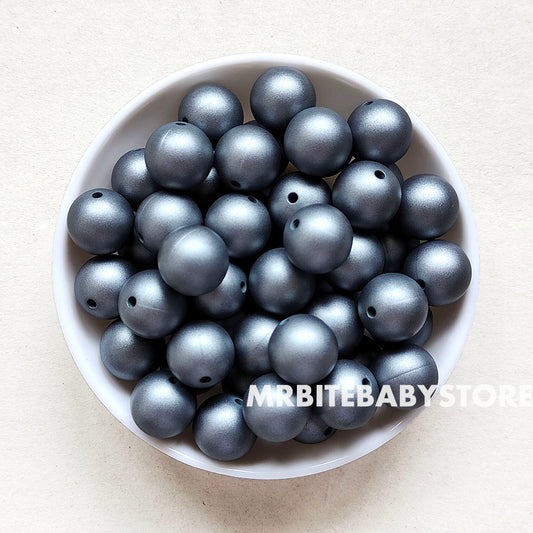 15mm Metallic Silver Silicone Beads - Round