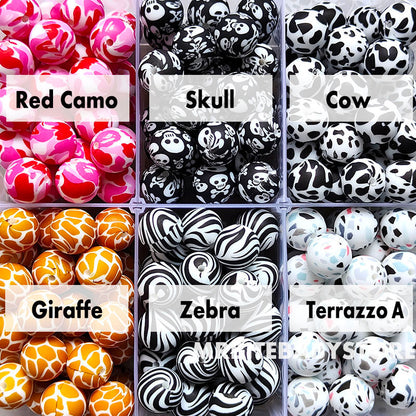 12/15mm Print Silicone Beads, #1 - #24