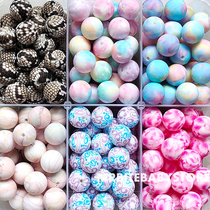 12/15mm Print Silicone Beads, #25 - #48