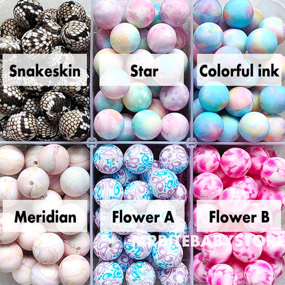 12/15mm Print Silicone Beads, #25 - #48