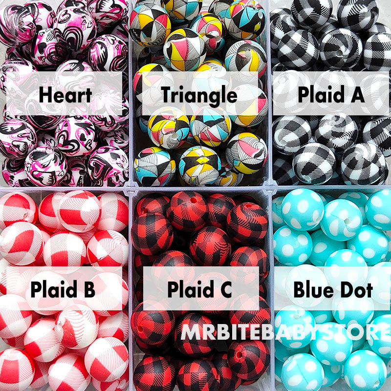 12/15mm Print Silicone Beads, #49 - #77