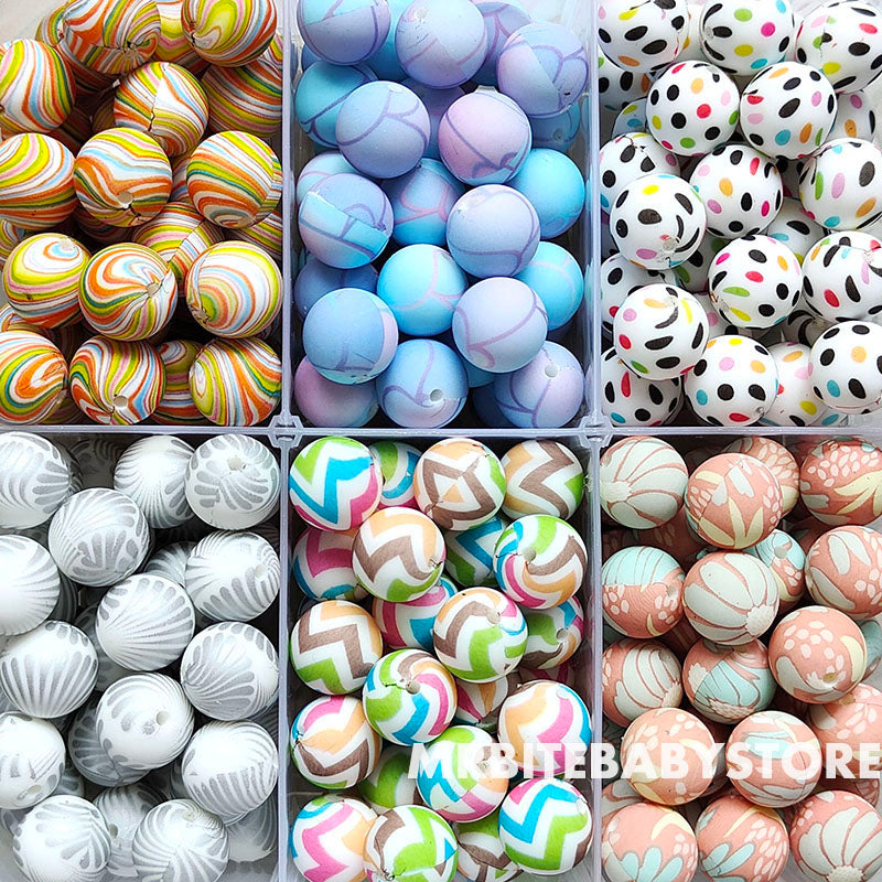 12/15mm Print Silicone Beads, #49 - #77