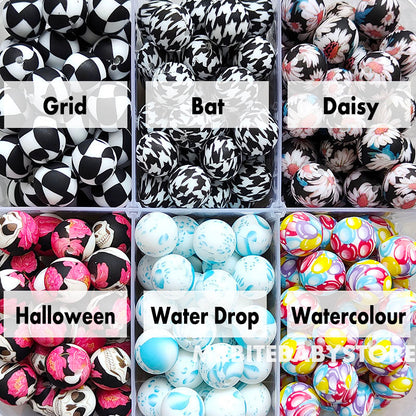 12/15mm Print Silicone Beads, #79 - #123