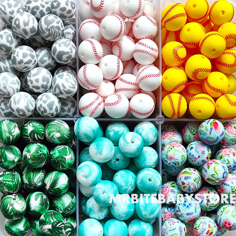 12/15mm Print Silicone Beads, #79 - #123