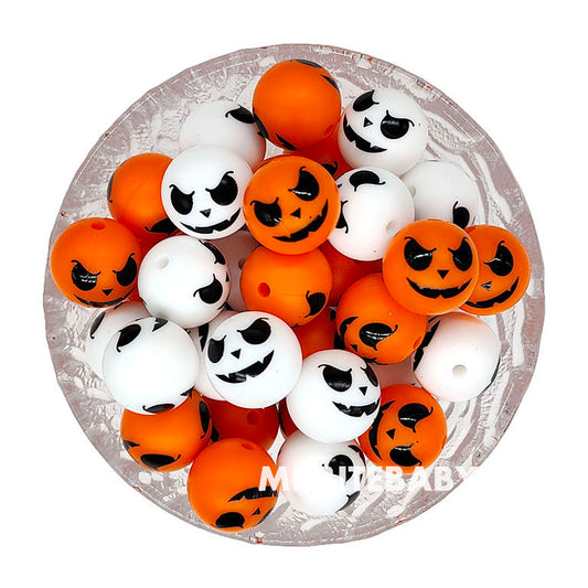 15mm 2 Mix Color Halloween Skull Silicone Beads - Round
