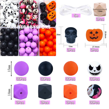 162Pcs Assorted Beads, Skull Pumpkin Silicone Beads, Halloween Beads